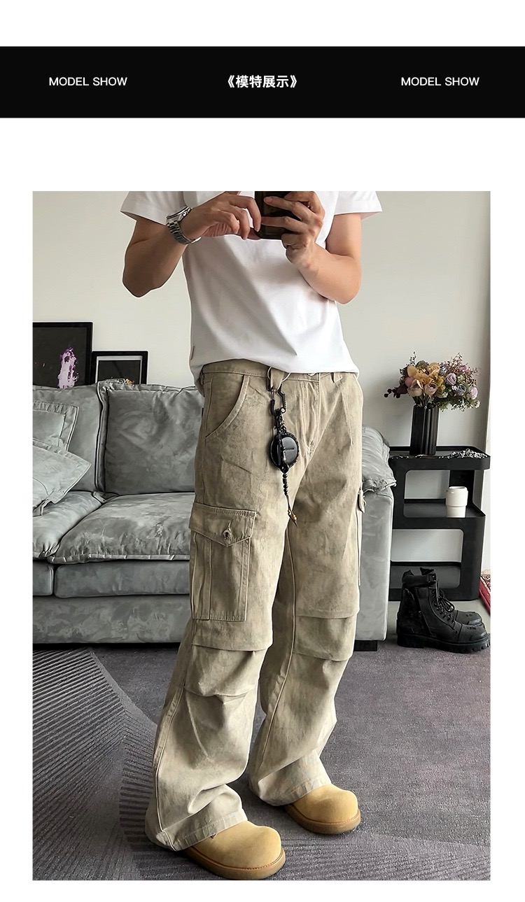 Vintage Washed Loose Fit Cargo Pants – Cleanfit Marble Paratrooper Style