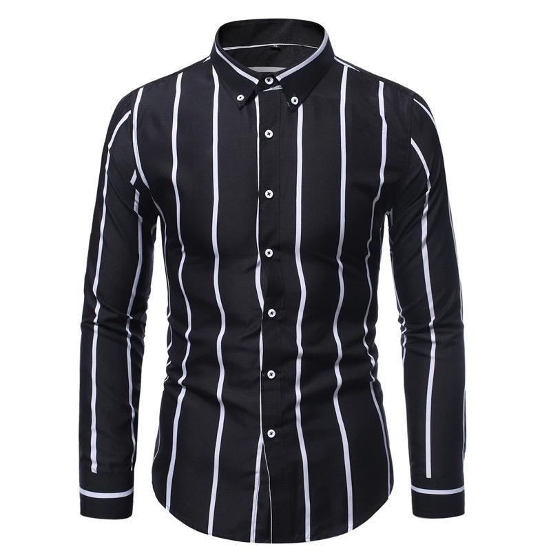 2025 Men’s Striped Slim Fit Shirt – Long Sleeve, Lapel Collar, Casual Wear