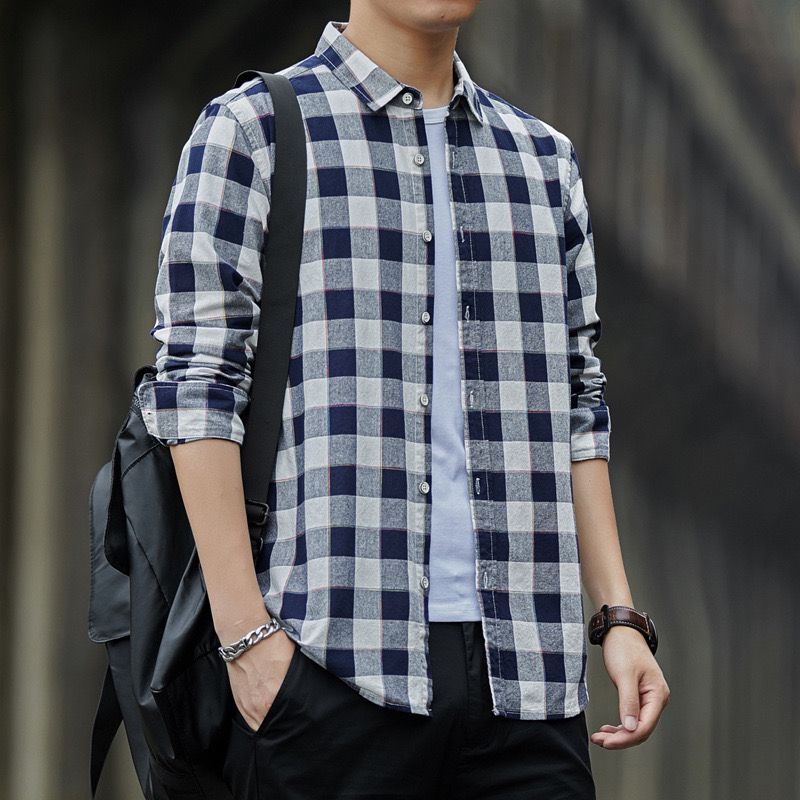 Men’s Oversized Plaid Shirt Jacket – Streetwear Style, Long Sleeve