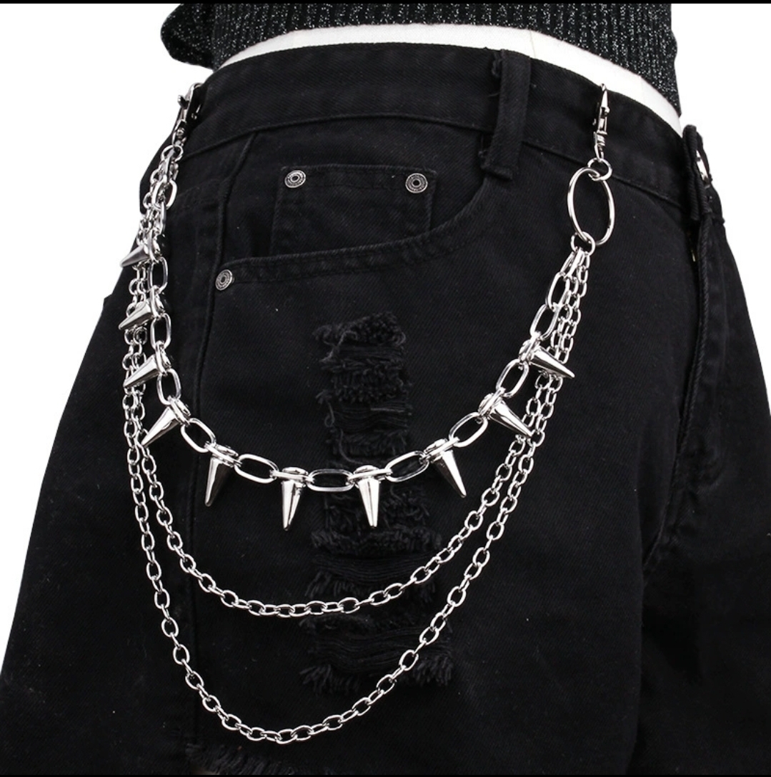 Layered Punk Studded Waist Chain – Hip-Hop Stage Accessory for Jeans & Costumes