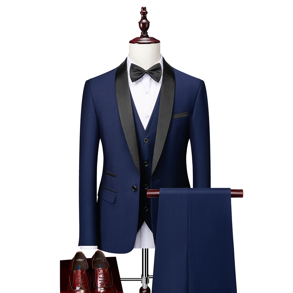 Men's Three-Piece Slim Fit Wedding Suit Set - Green Fruit Collar & Wine Red Best Man Dress thumbnail 3