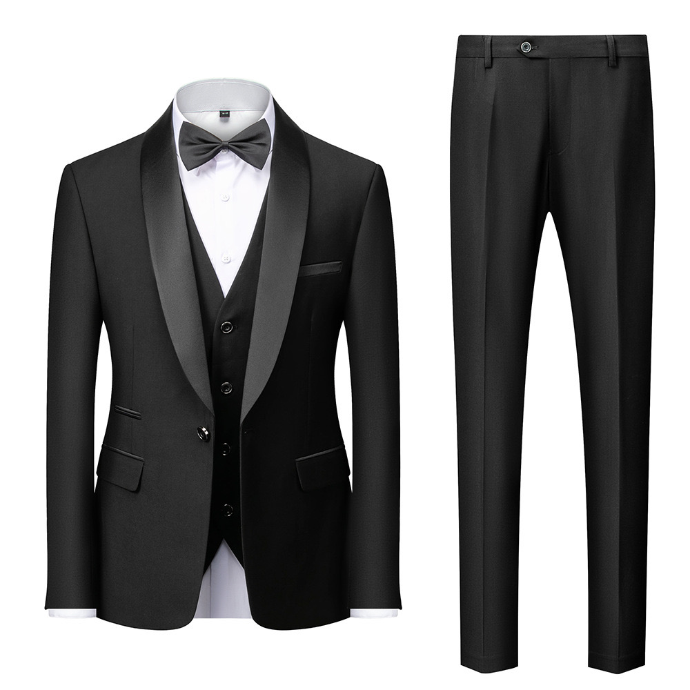 Men's Three-Piece Slim Fit Wedding Suit Set - Green Fruit Collar & Wine Red Best Man Dress